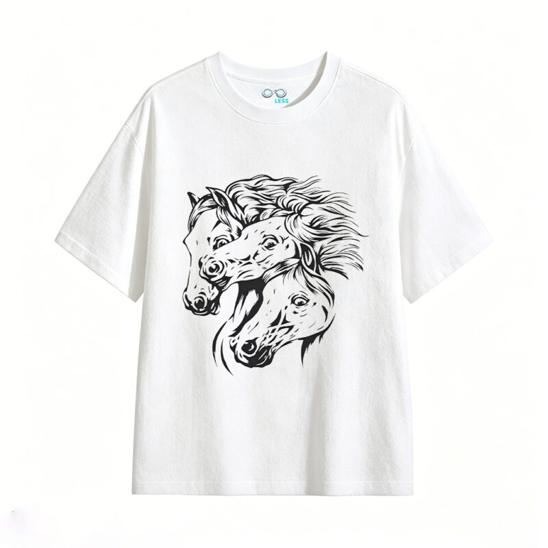 白t正面展示 Remera Caballos en tinta artística 100% algodón
