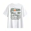 Welcome to Florida Chill With The Locals Retro Alligator Pool Party Sunburst Palm Trees Pelican Sunglasses Straw Hat Muted Green Orange Dark Background Back Print T-Shirt