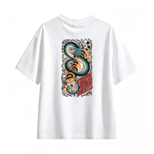 Thrive Under Duress Orange Tabby Cat vs Teal Snake Cosmic Starry Night Graphic Tee