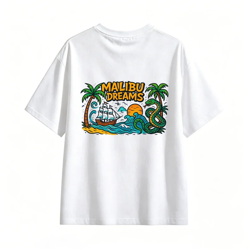 白t Mailibu Dreams Vintage Travel Poster T-Shirt