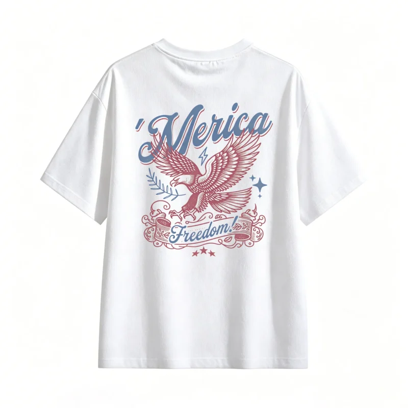 白t Merica Eagle Freedom Vintage Tattoo Style Graphic T-Shirt