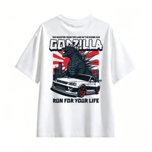 白t Godzilla Run For Your Life Graphic T-Shirt