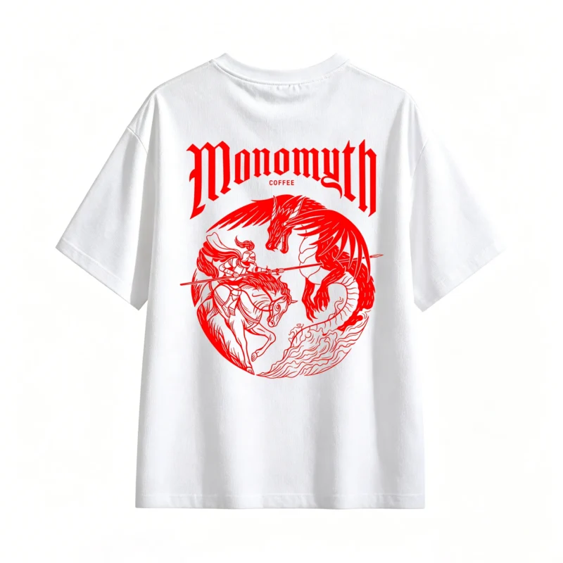 白t Monomyth Coffee Knight vs Dragon Gothic Red Black Graphic T-Shirt