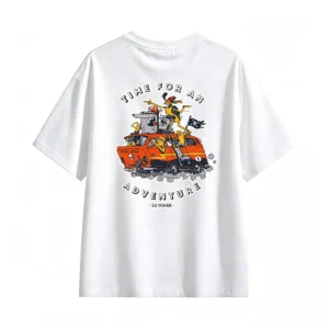 TIN Adventure Orange Van Cartoon T-Shirt - Funny Wild Road Trip Graphic Tee for Men Women