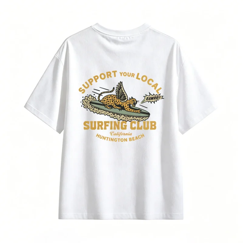 白t Support Your Local Surfing Club Winged Leopard Surfing California Huntington Beach Vintage Retro Graphic T-Shirt