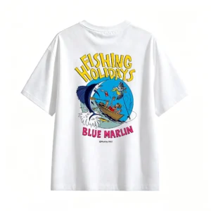 Fishing Holidays Blue Marlin Retro Comic Book Style Graphic Tee