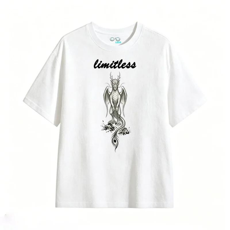 Gothic Fantasy Dragon Creature with Antlers and Wings – Black and White Illustration T-Shirt for Men Women