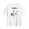 白t正 Stylized Black Bird with Red Crest and Pink Blossoms Art T-Shirt - High Contrast Graphic Tee