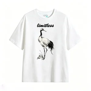 Red Crowned Crane Sumi-e Ink Wash Art T-Shirt