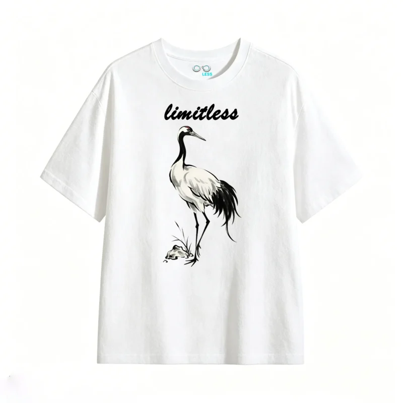 Red Crowned Crane Sumi-e Ink Wash Art T-Shirt