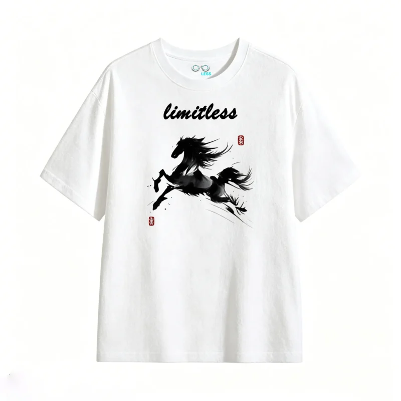 白t正 Ink Wash Galloping Horse · Boundless Freedom Chinese Style Short Sleeve T-Shirt