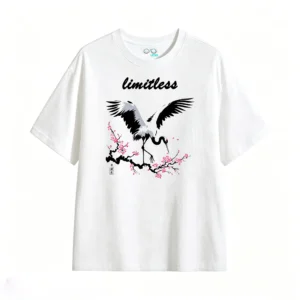 Oriental Crane Plum Limitless Loose Cotton T-Shirt