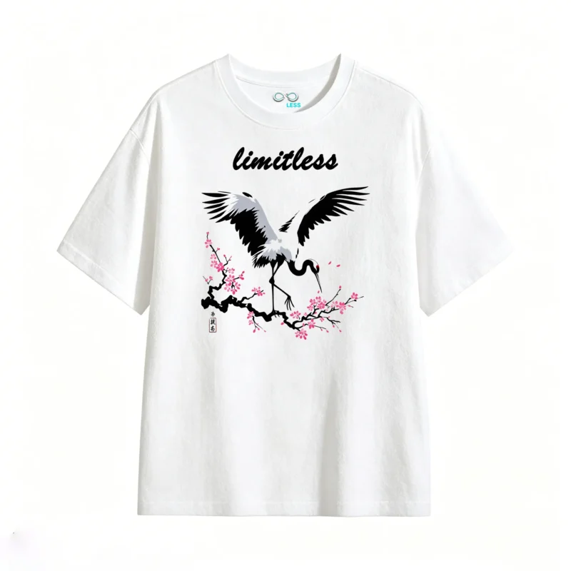 白t正 Oriental Crane Plum Limitless Loose Cotton T-Shirt
