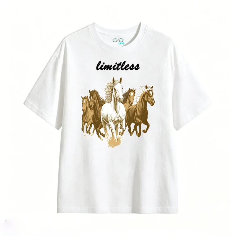 白t正 Dynamic Five Horses Gold Black White Art T-Shirt