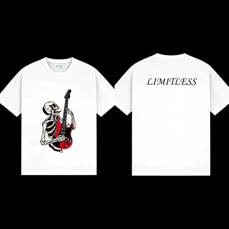 Men's Women's T-shirt Skeleton Playing Guitar Rock Punk Vintage Style Casual White Black