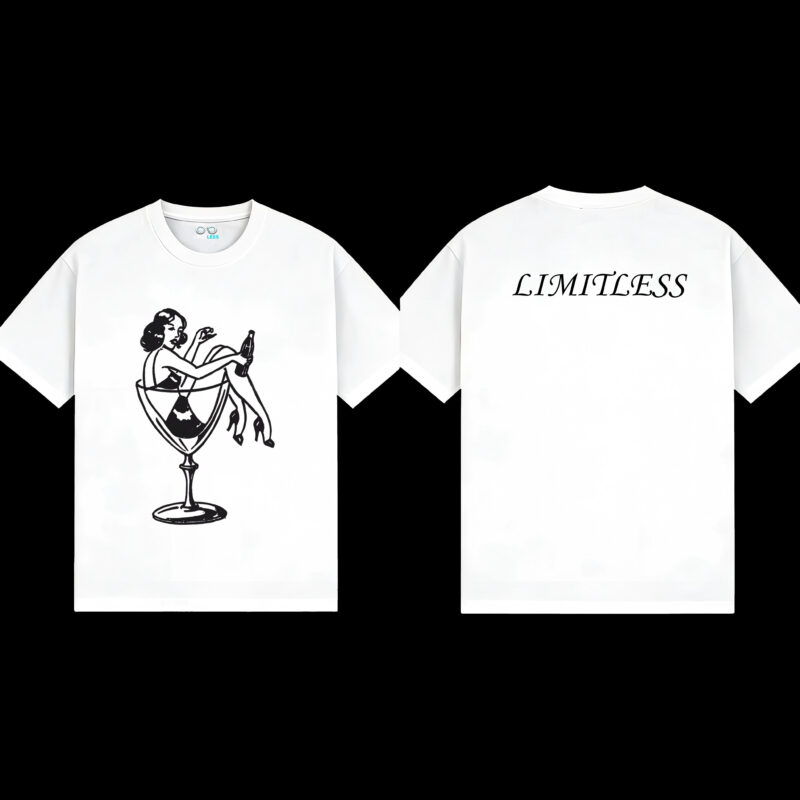 Unisex T-shirts with cocktail glass prints, retro casual style in black and white colorway