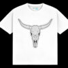 白t正面展示 Unisex Bull Skull T-Shirt Western Cowboy Style Casual Cotton Men Women