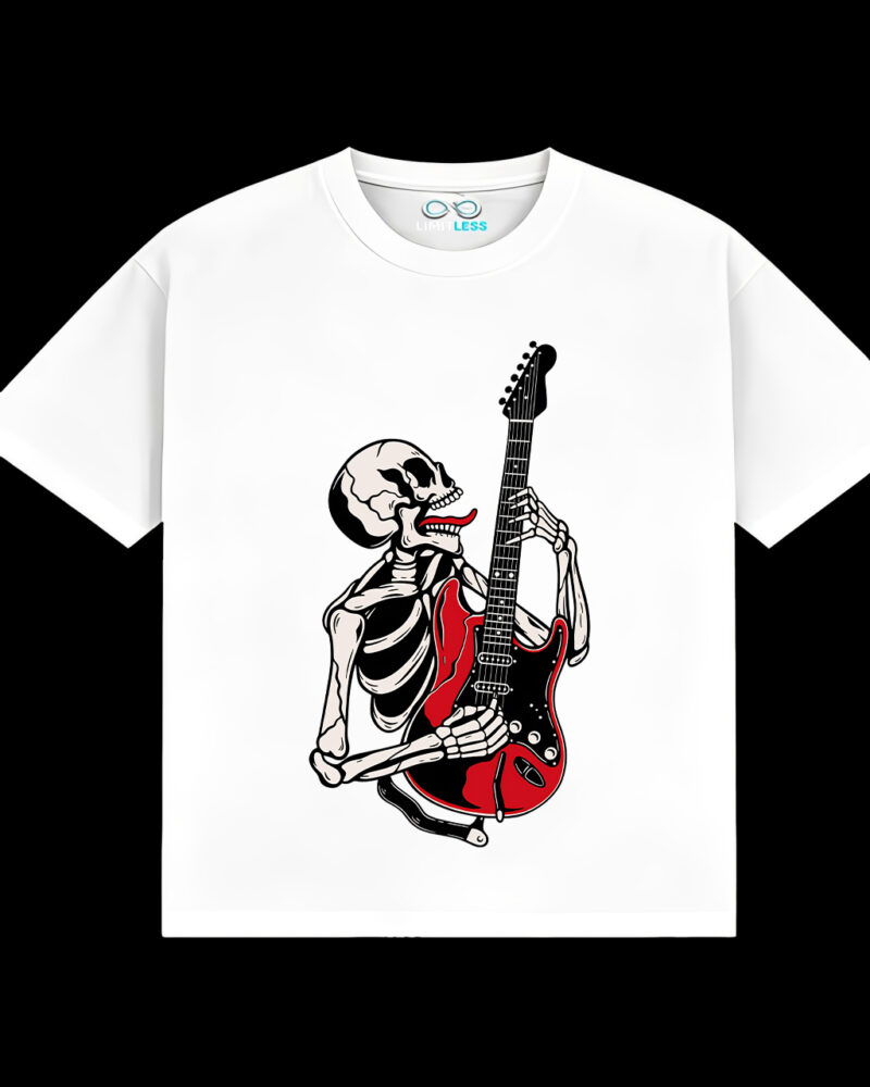 Men's Women's T-shirt Skeleton Playing Guitar Rock Punk Vintage Style Casual White Black