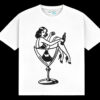 Unisex T-shirts with cocktail glass prints, retro casual style in black and white colorway