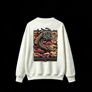 白卫 Golden Dragon Pride of Japan Worldwide Streetwear Back Print Crew Neck Hoodie