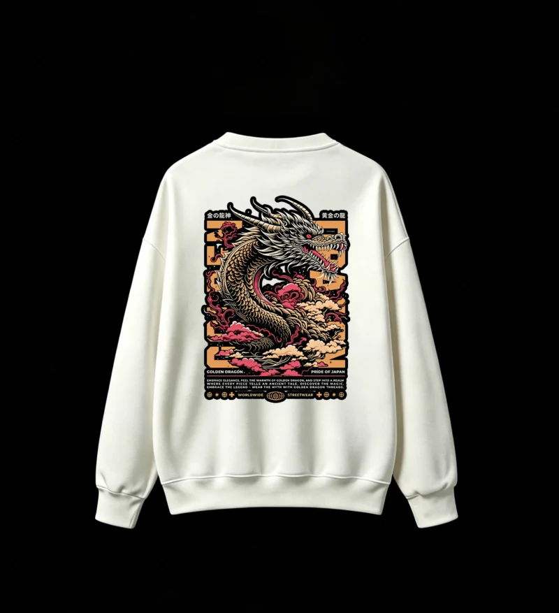 白卫 Golden Dragon Pride of Japan Worldwide Streetwear Back Print Crew Neck Hoodie