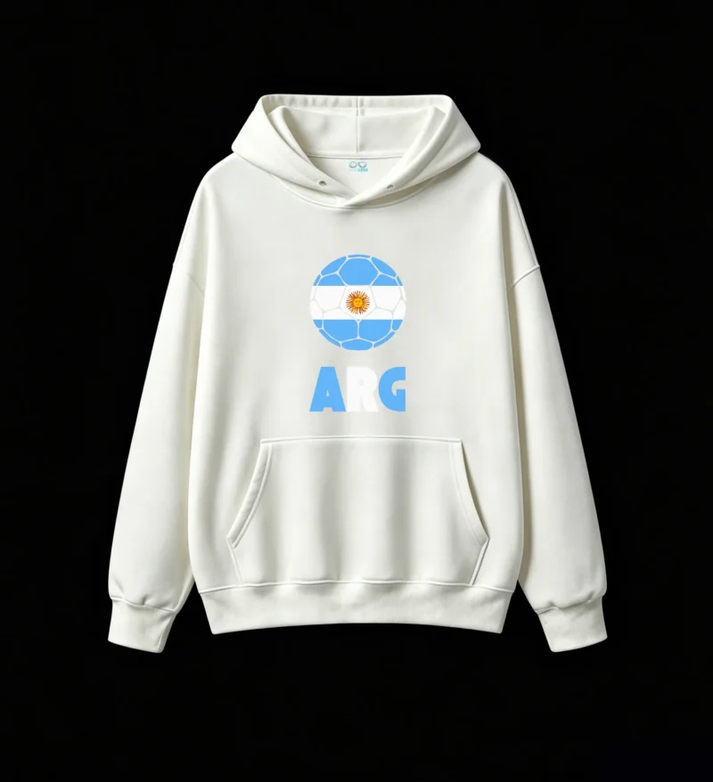 Men's Women's Streetwear Sweatshirt with ARG Lettering, Light Blue and White Striped Design, Soft Cotton Blend, Cozy Pullover for Football Fans, World Cup Gift