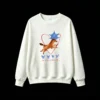 Whimsical Leaping Horse and Blue Star with Glowing Red Heart Outline "Love" Cursive Script Cozy Crew Neck Sweatshirt for Men Women
