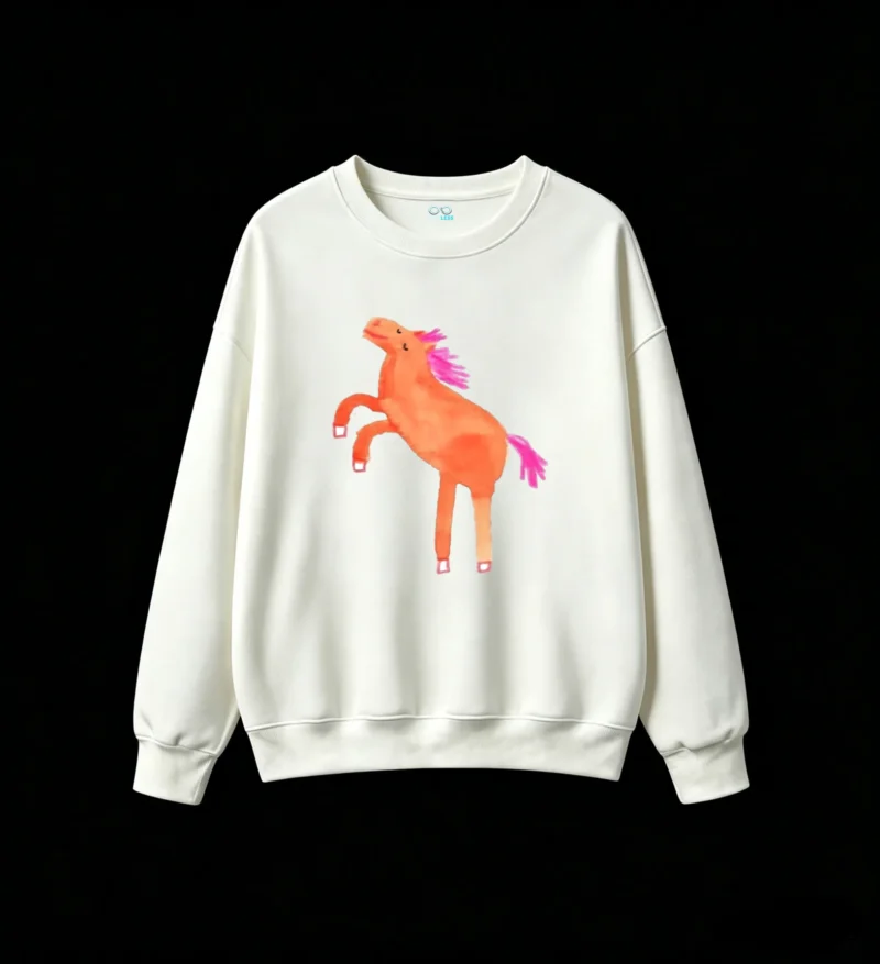 Sudadera unisex con capucha de algodón suave, con un divertido dibujo de un caballo naranja encabritado con crin y cola rosas