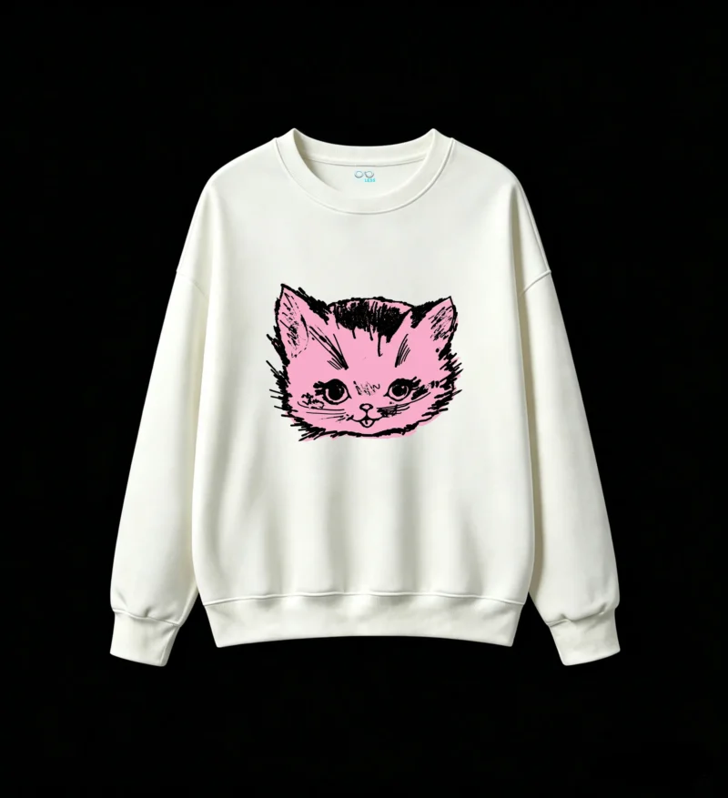 Punk Style Cat Face Doodle Graphic Hoodie