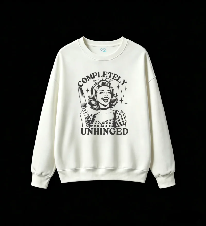 Bai Weizheng Sudadera con capucha de estilo urbano oversize con estampado gráfico de humor negro inspirado en las amas de casa retro de los años 50, totalmente alocada, con ilustración en blanco y negro para mujeres y hombres