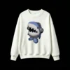 白卫正 Retro Pixel Blue Shark with Sharp Teeth and Gray Headphones Unisex Oversized Hoodie