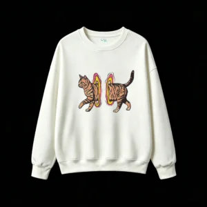 白卫正 Retro Pop Art Tabby Cats Halftone Print Unisex Oversized No-Hoodie Sweatshirt