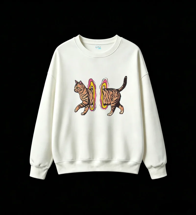 Retro Pop Art Tabby Cats Halftone Print Unisex Oversized No-Hoodie Sweatshirt