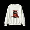 Whimsical Black Cat Wrapped in Red Yarn with Wide White Eyes and Startled Expression Textured Sketchy Storybook Style Unisex Hoodie
