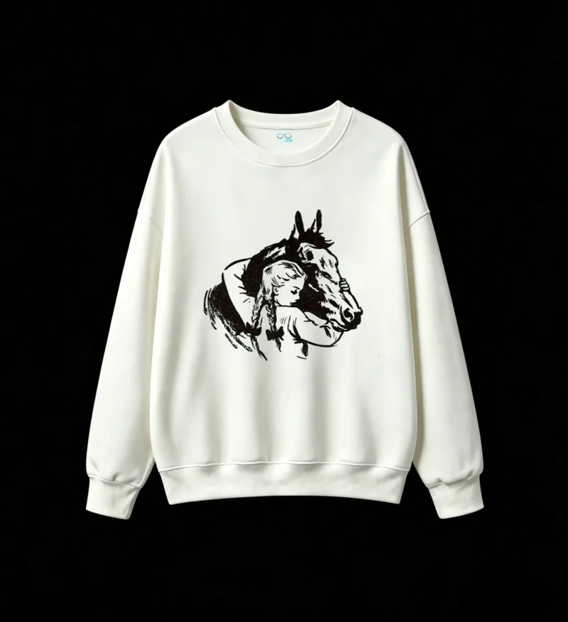 Gothic Rugged Horse Head & Neck Art - Dark Skeletal Mane Design - Unisex Oversized Crewneck Sweatshirt