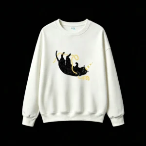 Whimsical Black Cat with Unicorn Horn and Golden Ribbon Casual Oversized Hoodie