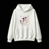 Vintage Folk Art Dreamy Celestial Cow on Moon Sleeping Face Stars Black White Cream Purple Graphic Hoodie