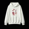 白卫正 Cartoon Red Apple Core Fork Peeling Cross-Section Black Background Illustration - Unique Graphic Print Hoodie for Men Women