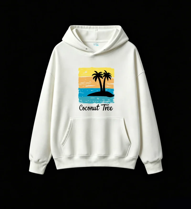 白卫正 Coconut Tree Retro Vintage Tropical Island Sunset Palm Trees Distressed Graphic Hoodie