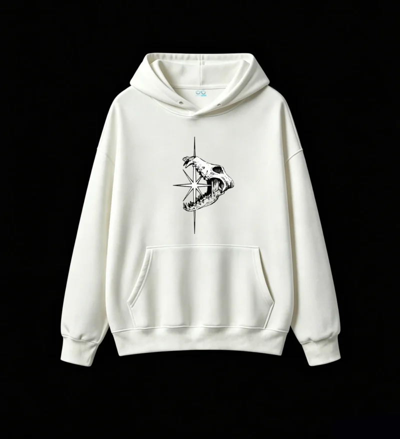 Ethereal Hand with Compass Rose Geometric Symbol - High Contrast Monochromatic Stippled Art Hoodie