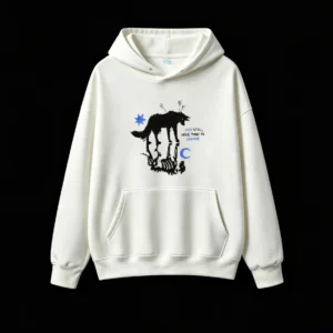 Mystical Wolf Spirit with Blue Star and Moon - You Will Have Time to Change Motivational Graphic Hoodie