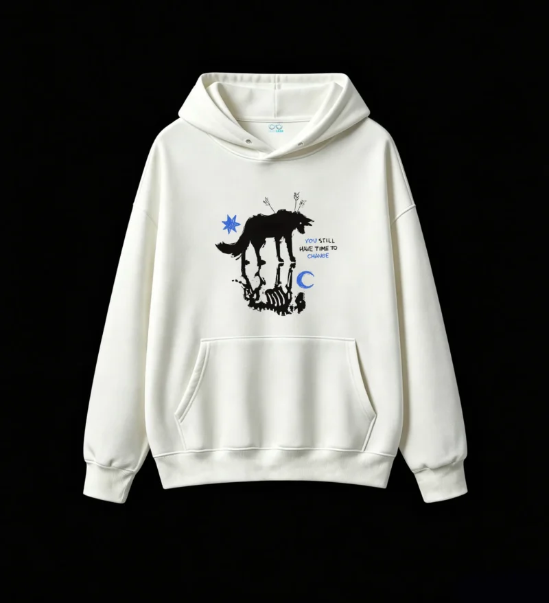 白卫正 Mystical Wolf Spirit with Blue Star and Moon - You Will Have Time to Change Motivational Graphic Hoodie