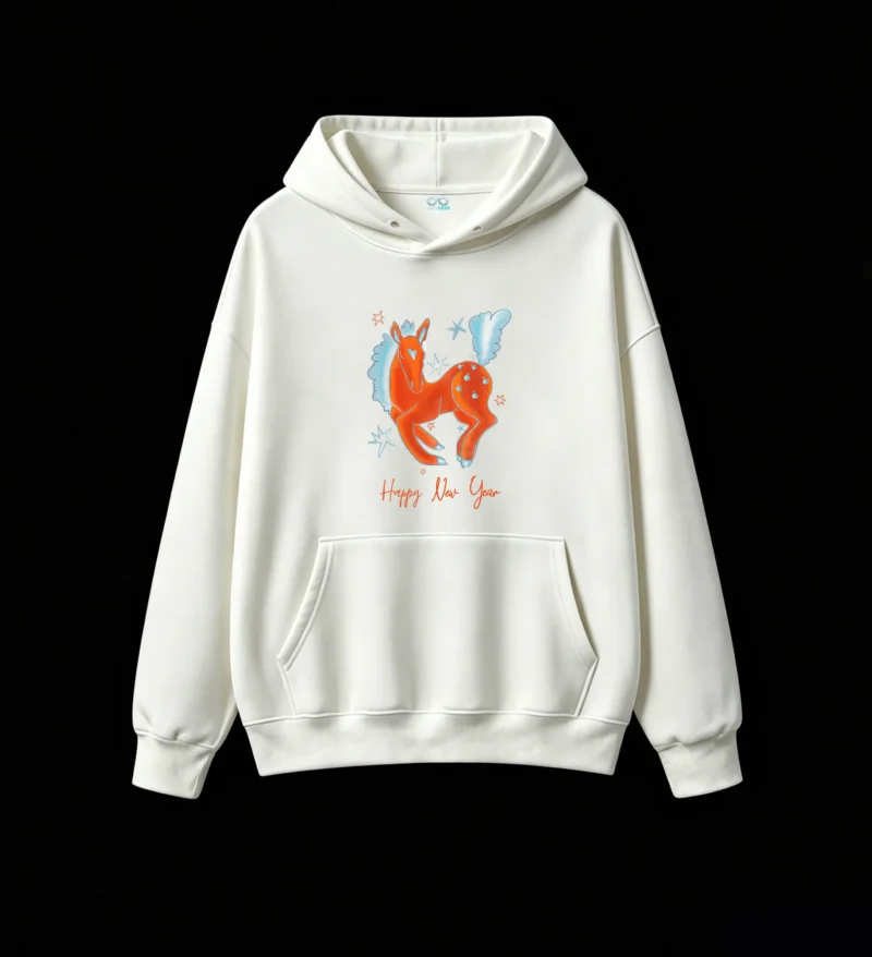 Happy New Year Whimsical Orange Winged Horse Digital Art Hoodie