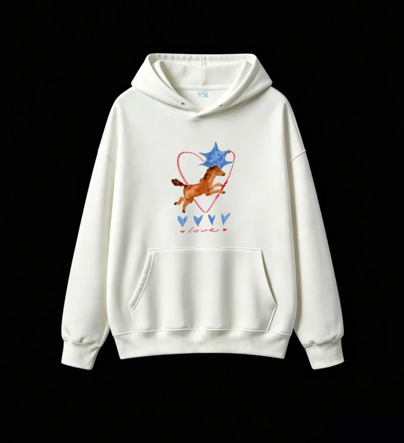白卫正 Whimsical Horse Love Star Heart Illustration Hoodie