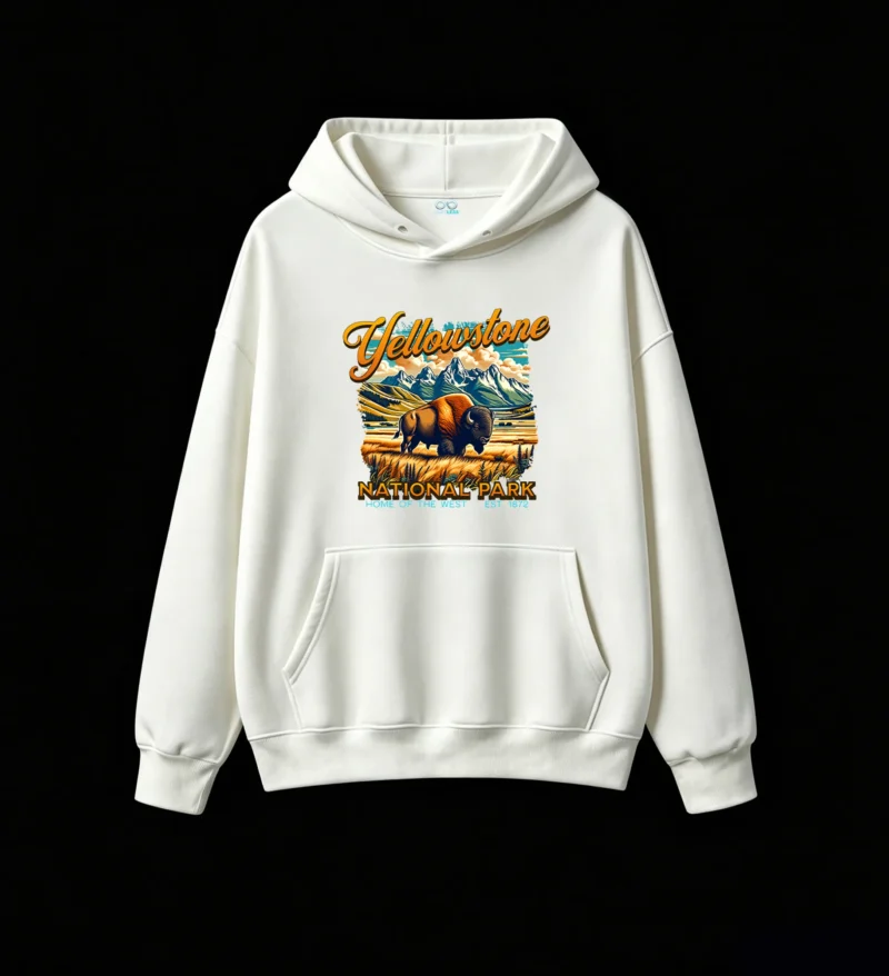 白卫正 Yellowstone National Park Vintage Bison Graphic Hoodie