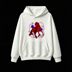 Stylized Red Horse with Blue Stars Abstract Art Hoodie