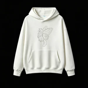 Stylized Monochromatic Butterfly Sketch Wireframe Aesthetic Hoodie