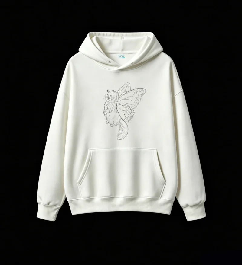 白卫正 Stylized Monochromatic Butterfly Sketch Wireframe Aesthetic Hoodie