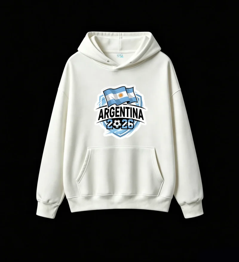 白卫正 Stylish Sun of May Flag Design with Soccer Ball Emblem, Premium Cotton Blend Pullover Sweatshirt for Men Women, Cozy Casual Sportswear for Football Fans, Perfect Gift for Argentina National Team Supporters and World Cup Enthusiasts