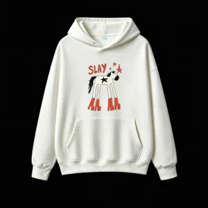 白卫正 SLAY Horse with Red Boots & Star Graphic Hoodie Fun Cartoon Style Pullover Sweatshirt